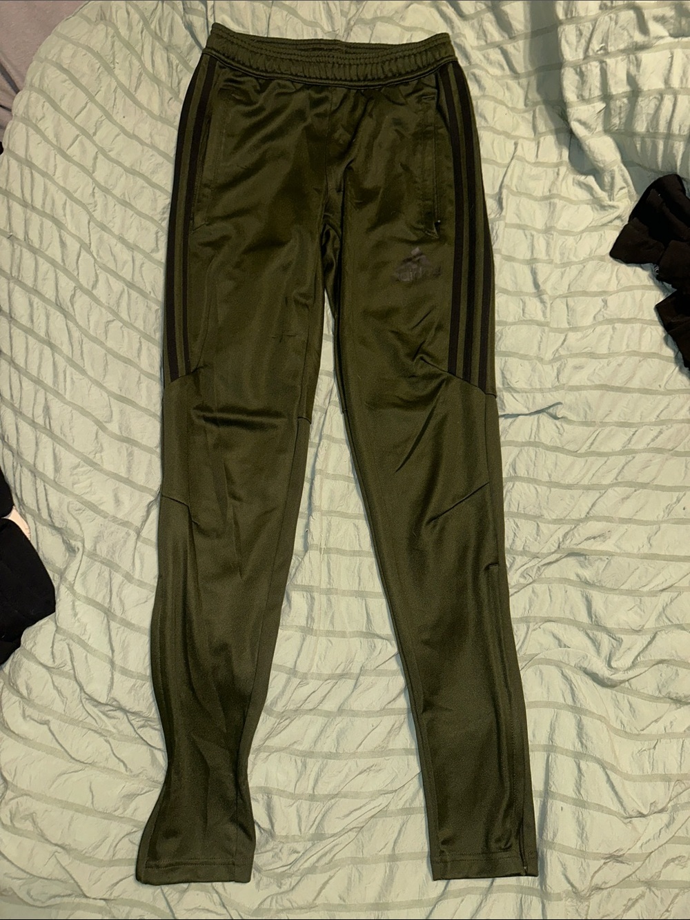 adidas Olive Green Track Pants with Black Stripes